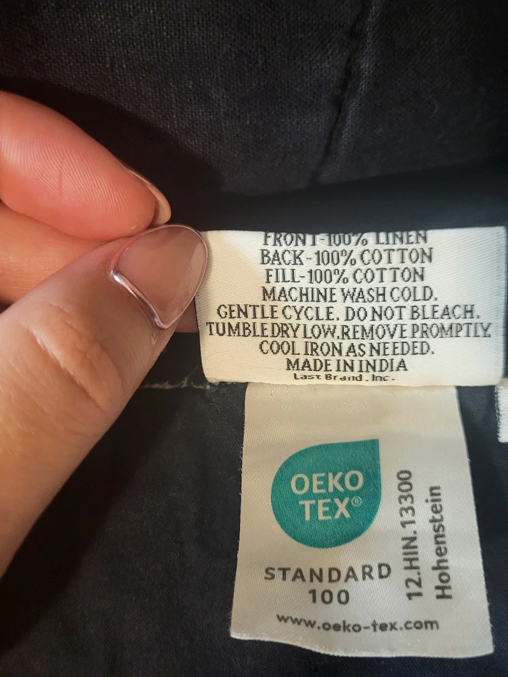 Quince European King/ Cal King Linen Navy Box Quilt Good Condition